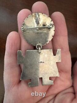 Cool Estate Vintage Sterling Tooled Navajo Kachina Sunface Pin Pendant