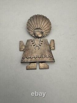 Cool Estate Vintage Sterling Tooled Navajo Kachina Sunface Pin Pendant