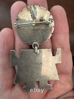 Cool Estate Vintage Sterling Tooled Navajo Kachina Sunface Pin Pendant