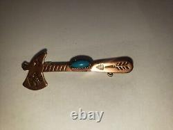 Copper Tomahawk Axe Pin Turquoise New Mexico Souvenir Vintage