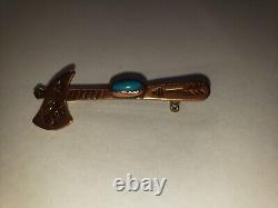 Copper Tomahawk Axe Pin Turquoise New Mexico Souvenir Vintage