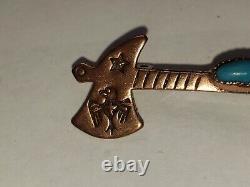 Copper Tomahawk Axe Pin Turquoise New Mexico Souvenir Vintage