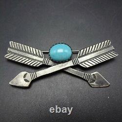 Crossed Arrows NAVAJO Hand-Stamp Sterling Silver TURQUOISE PIN/BROOCH Friendship