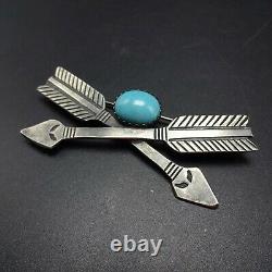 Crossed Arrows NAVAJO Hand-Stamp Sterling Silver TURQUOISE PIN/BROOCH Friendship