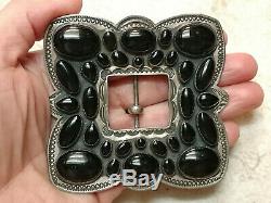 DON LUCAS Southwestern Onyx /Jet Cluster Stamped Sterling Silver Pin Belt Buckle