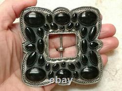 DON LUCAS Southwestern Onyx /Jet Cluster Stamped Sterling Silver Pin Belt Buckle