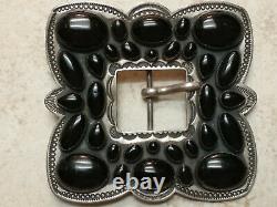 DON LUCAS Southwestern Onyx /Jet Cluster Stamped Sterling Silver Pin Belt Buckle