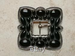 DON LUCAS Southwestern Onyx /Jet Cluster Stamped Sterling Silver Pin Belt Buckle