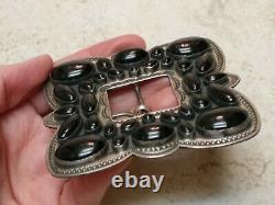 DON LUCAS Southwestern Onyx /Jet Cluster Stamped Sterling Silver Pin Belt Buckle