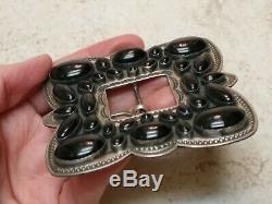 DON LUCAS Southwestern Onyx /Jet Cluster Stamped Sterling Silver Pin Belt Buckle