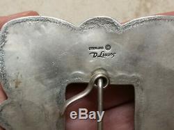 DON LUCAS Southwestern Onyx /Jet Cluster Stamped Sterling Silver Pin Belt Buckle
