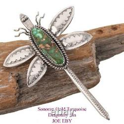 DRAGONFLY Brooch Sonoran Gold Turquoise JOE EBY Southwest Pin Sterling Silver XL