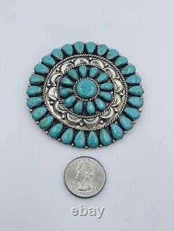 Danny L. Wauneka Vintage Navajo Sterling Silver Blue Turquoise Large Pin Pendant