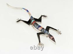 Danny Romero One of a Kind Inlay Gecko Sterling Silver Brooch/Pin 4.50 Long