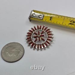 Darrell Shebola Zuni Coral Needlepint Sterling Silver Brooch Pin Or Pendant