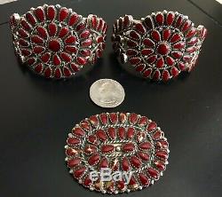 Dead Pawn Coral Cluster Bracelet, Ring, Pin/Pendant and Earring Set, New Mexico