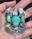 Dead Pawn Sterling Silver Turquoise Peyote Bird Pin Pendant By Albert Cleveland