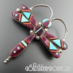 Dee Brown Navajo 925 Sterling Silver Spiny Oyster Turquoise Inlay Dragonfly Pin
