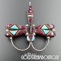 Dee Brown Navajo 925 Sterling Silver Spiny Oyster Turquoise Inlay Dragonfly Pin