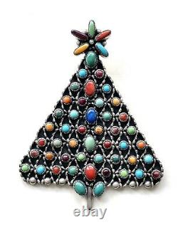 Dee Nez Native American Navajo Sterling Silver Multi Stone Pin Christmas Tree