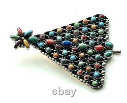 Dee Nez Native American Navajo Sterling Silver Multi Stone Pin Christmas Tree