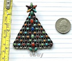 Dee Nez Native American Navajo Sterling Silver Multi Stone Pin Christmas Tree