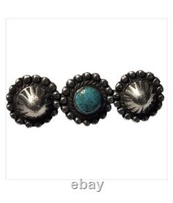 Deep stampwork Navajo 1940s Coin Silver Kingman Turquoise Pin Brooch