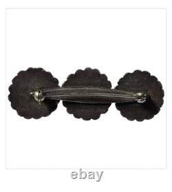 Deep stampwork Navajo 1940s Coin Silver Kingman Turquoise Pin Brooch