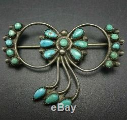 Delicate Vintage ZUNI Sterling Silver TURQUOISE Petit Point Cluster PIN/BROOCH