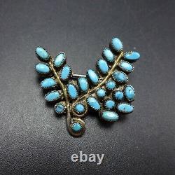 Delicate Vintage ZUNI Sterling Silver TURQUOISE Petit Point PIN/BROOCH