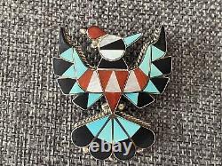 Delwin Gasper Thunderbird, Hand Made, Zuni- turquoise/coral/jet MOP pin/pendant