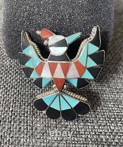 Delwin Gasper Thunderbird, Hand Made, Zuni- turquoise/coral/jet MOP pin/pendant