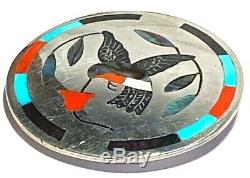 Derrick & Michelle Edaakie Zuni Native American Silver Inlay Brooch Pendant Pin