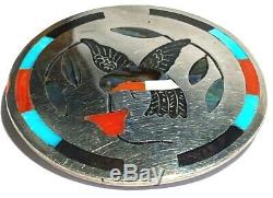 Derrick & Michelle Edaakie Zuni Native American Silver Inlay Brooch Pendant Pin