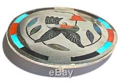 Derrick & Michelle Edaakie Zuni Native American Silver Inlay Brooch Pendant Pin