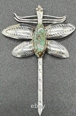 Designer Signed JS Navajo Sterling Silver & Turquoise Dragonfly Brooch Pin