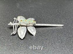 Designer Signed JS Navajo Sterling Silver & Turquoise Dragonfly Brooch Pin