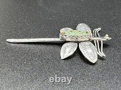 Designer Signed JS Navajo Sterling Silver & Turquoise Dragonfly Brooch Pin