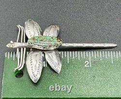 Designer Signed JS Navajo Sterling Silver & Turquoise Dragonfly Brooch Pin