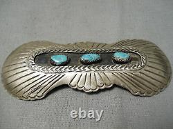 Detailed! Vintage Navajo Bursting Sterling Silver Turquoise Pin Old