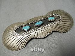 Detailed! Vintage Navajo Bursting Sterling Silver Turquoise Pin Old