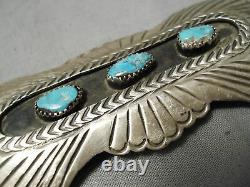 Detailed! Vintage Navajo Bursting Sterling Silver Turquoise Pin Old