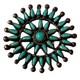 Detailed Wagon Wheel Zuni Blue Gem Turquoise Needlepoint Sterling Silver Pin