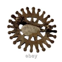 Detailed wagon wheel Zuni Blue Gem Turquoise Needlepoint Sterling Silver Pin