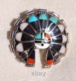 Dexter & Eva Cellicion Zuni Sunface Headdress Silver Gemstone Pendant Brooch