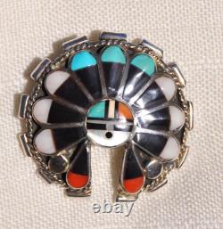 Dexter & Eva Cellicion Zuni Sunface Headdress Silver Gemstone Pendant Brooch