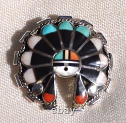 Dexter & Eva Cellicion Zuni Sunface Headdress Silver Gemstone Pendant Brooch