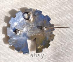 Dexter & Eva Cellicion Zuni Sunface Headdress Silver Gemstone Pendant Brooch