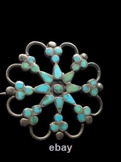 Dishta Style Turquoise Zuni Vintage Brooch Vintage