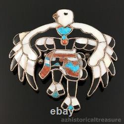 Dixon Shebola Zuni Sterling Silver Mosaic Inlay Eagle Dancer Brooch Pin